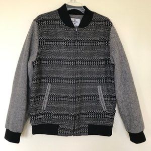 Bellfield Wool Blend Bomber Style Lined Jacket Grey Southwestern Print